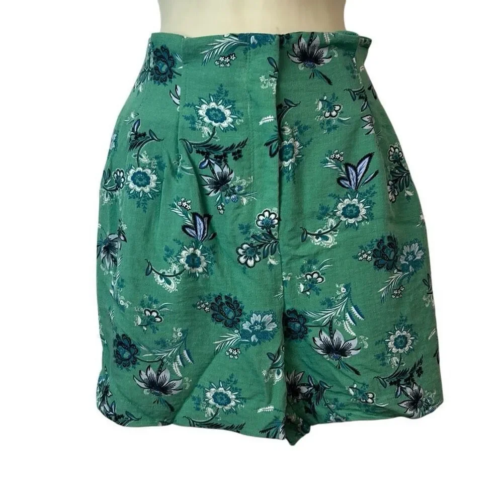 Ann Taylor Women's Green Floral High Waisted Shorts Size 4